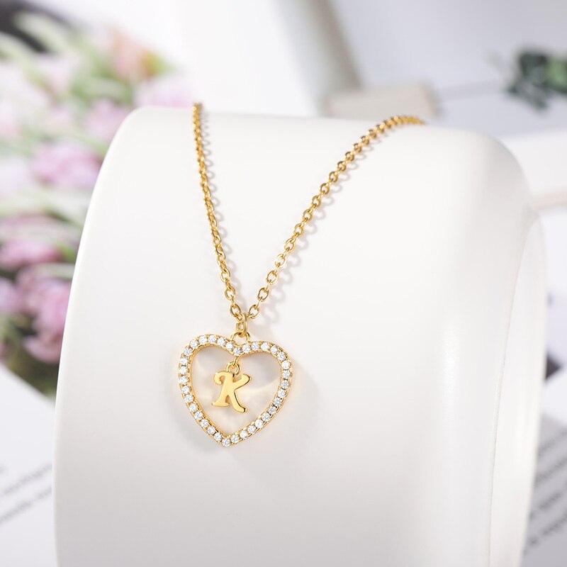 Heart Initial Necklace For Women Hollow Zircon Alphabet Necklaces Letter Pendant 2022 Trend Couple Jewelry Gift collier femme