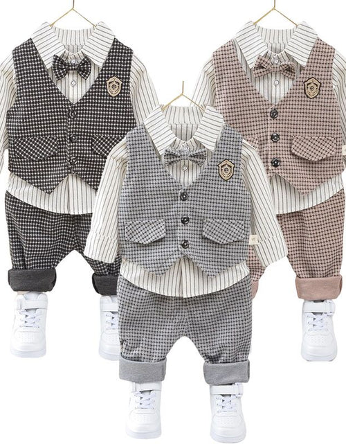 Load image into Gallery viewer, Children Kids Gentleman Clothing Suit Birthday Wedding Party Elegant Set Baby Boy Casual Wear Striped Shirt Vest Pants Costume
