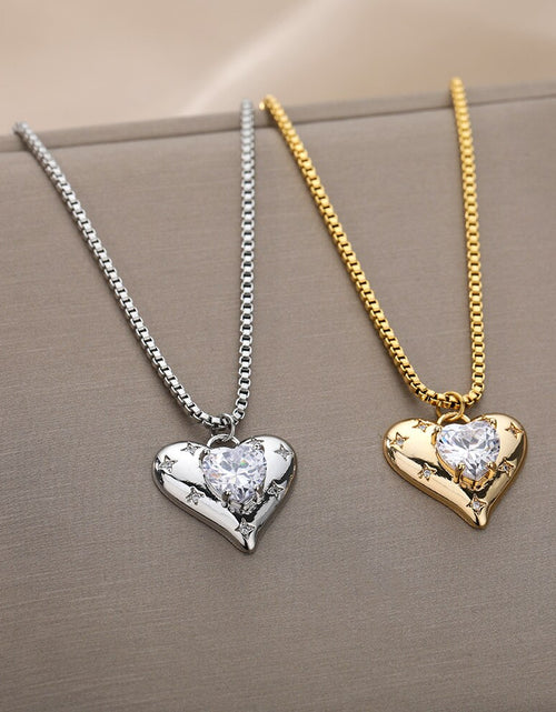 Load image into Gallery viewer, Heart Zircon Necklace for Women Stainless Steel Gold  Color Necklaces 2022 Trend Koeran Fashion Couple Jewelry collar
