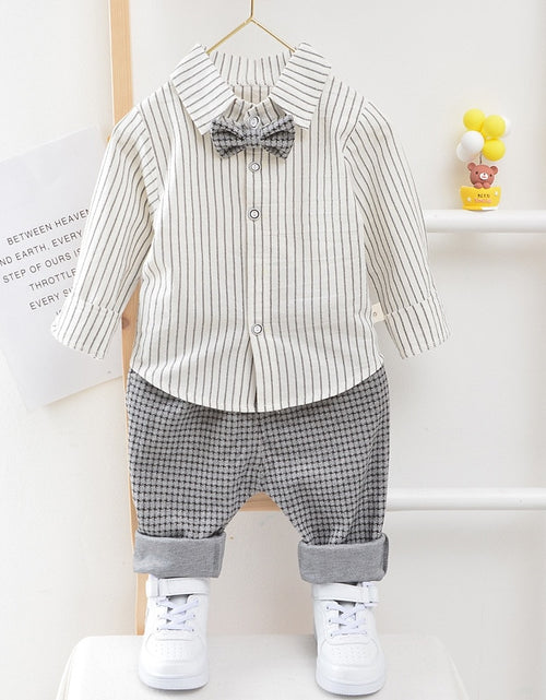 Load image into Gallery viewer, Children Kids Gentleman Clothing Suit Birthday Wedding Party Elegant Set Baby Boy Casual Wear Striped Shirt Vest Pants Costume
