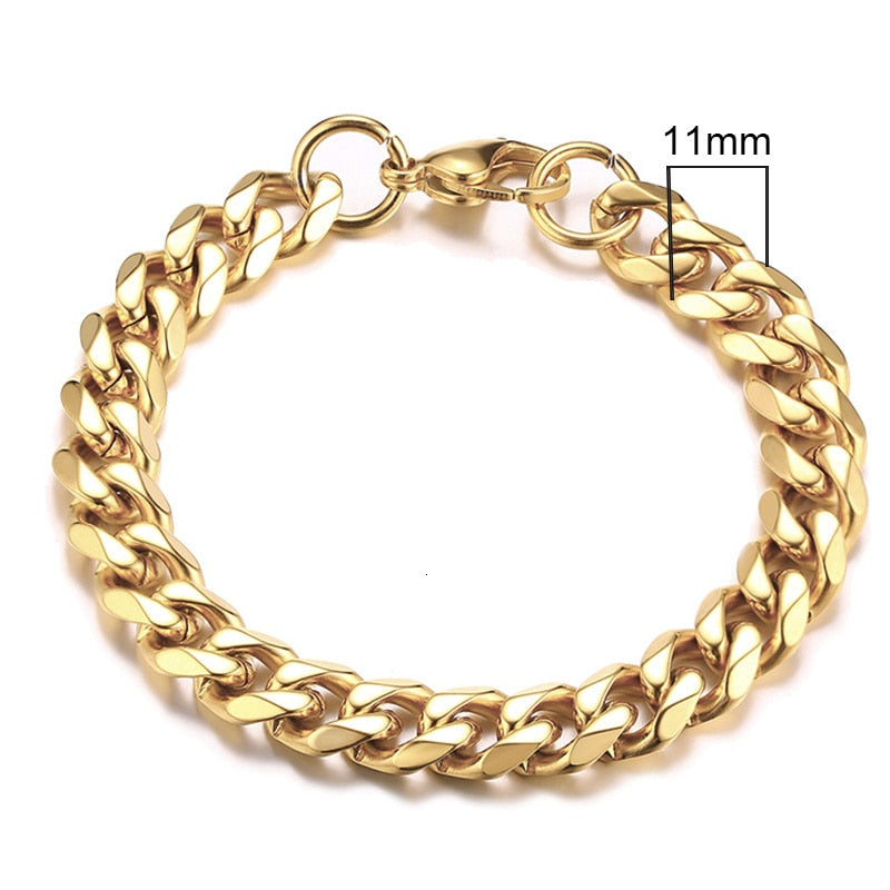 Mens Simple 3-11mm Stainless Steel Curb Cuban Link Chain Bracelets for Women Unisex Wrist Jewelry Gifts