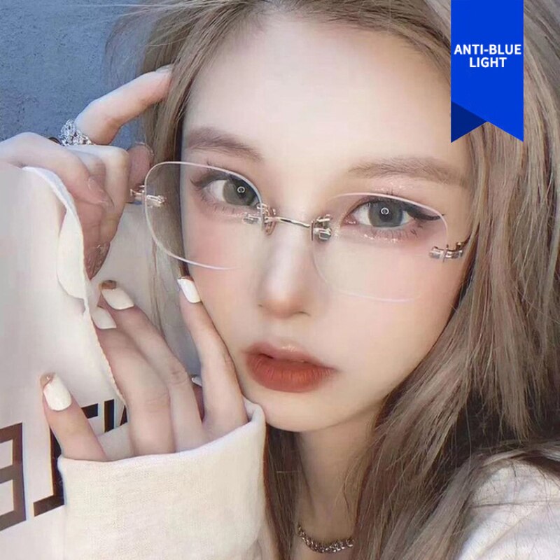 Retro Metal Square Sunglasses Anti-blue Light Brand Designer Sun Glasses For Women Alloy Mirror Female Frameless Flat Mirror