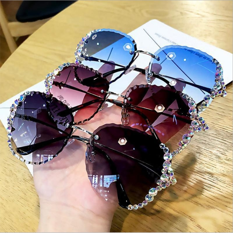 Diamond Sunglasses Women Rimless Luxe 2022 Glasses Moda Mujer Vasos Decorativos Lunette De Soleil Femme Zonnebril Dames