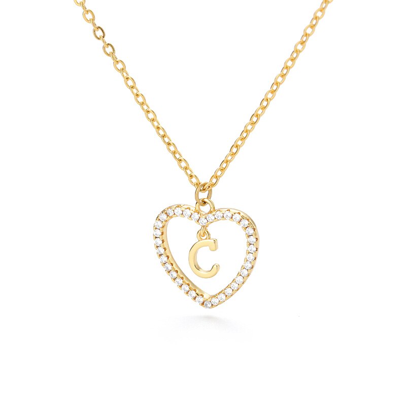 Heart Initial Necklace For Women Hollow Zircon Alphabet Necklaces Letter Pendant 2022 Trend Couple Jewelry Gift collier femme