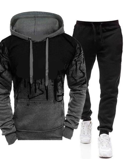 Load image into Gallery viewer, 2Pcs Suit Spring Autumn Men&#39;s Sweatshirt Set Splash Ink Hoodies+Tracksuit Pants Casual Fitness Male Sportswear S-4XL Wholesale
