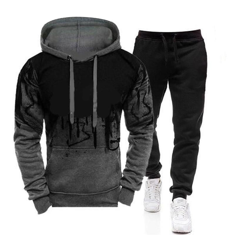 2Pcs Suit Spring Autumn Men&#39;s Sweatshirt Set Splash Ink Hoodies+Tracksuit Pants Casual Fitness Male Sportswear S-4XL Wholesale