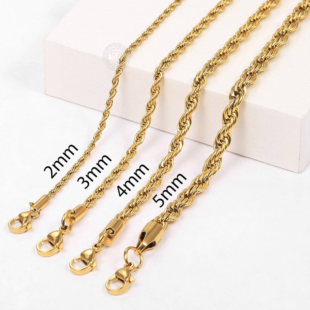 2/3/4/5mm Stainless Steel Twisted Rope Chain Bracelets for Women Men Fashion Punk Bangle Length Adjustable 18cm+5cm