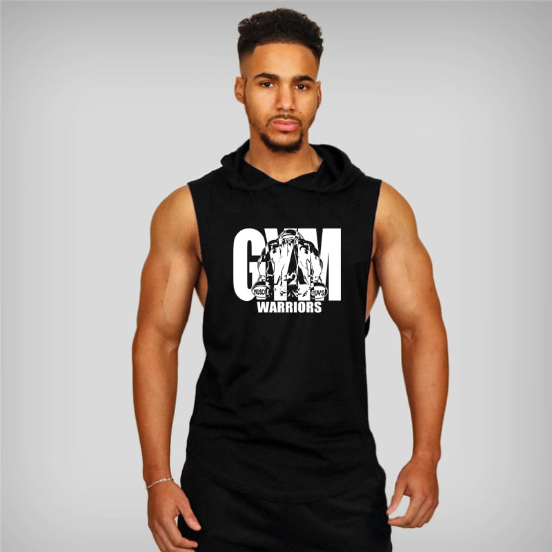 Muscleguys Gym Clothing Mens Bodybuilding Hooded Tank Top Cotton Sleeveless Vest Sweatshirt Fitness Workout Sportswear Tops Male