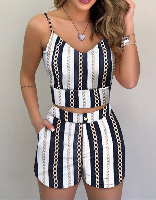 Load image into Gallery viewer, Summer Women Fashion 2-piece Outfit Set Sleeveless Print Top and Shorts Set for Ladies Women Party wear
