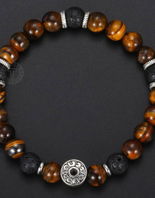 Load image into Gallery viewer, 9mm Tiger Eye Stone Beads Bracelet For Mens Stainless Steel Elastic Charm Bracelets Male Jewelry Men&#39;s Gifts Dropshipping DB42
