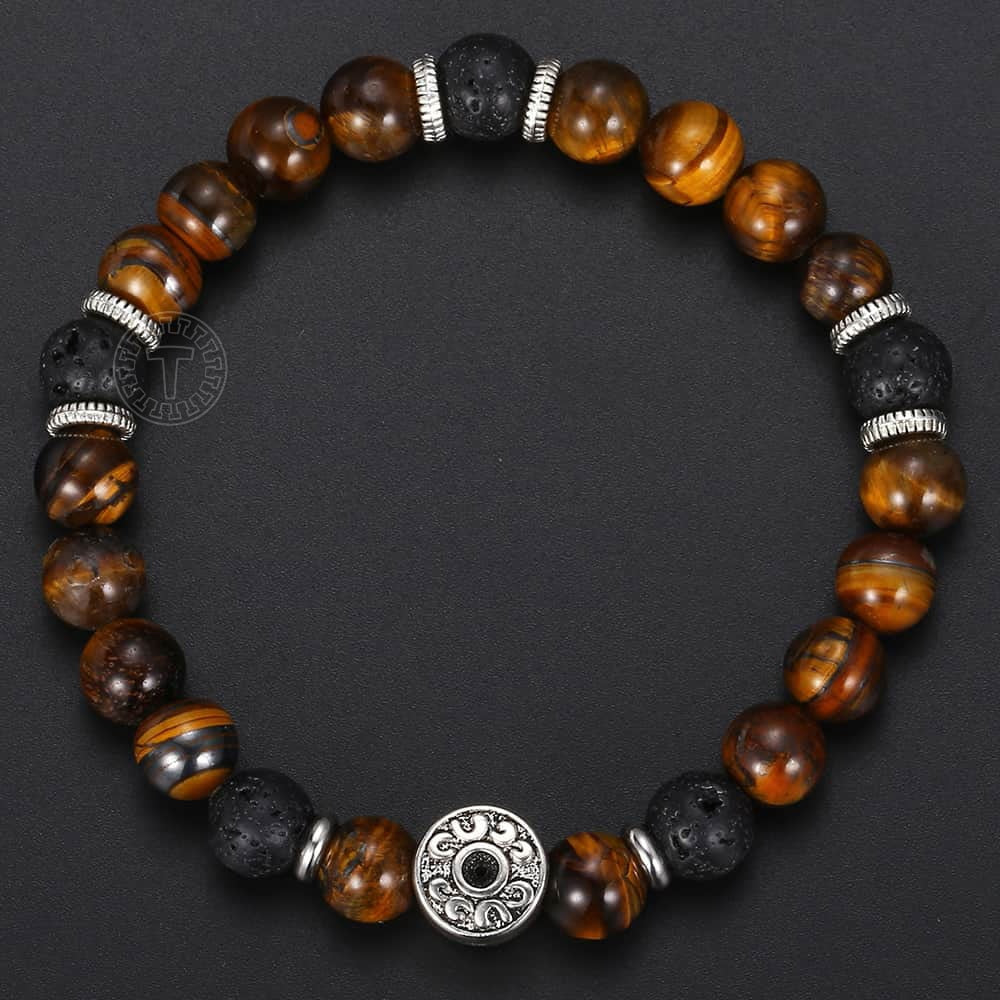 9mm Tiger Eye Stone Beads Bracelet For Mens Stainless Steel Elastic Charm Bracelets Male Jewelry Men&#39;s Gifts Dropshipping DB42