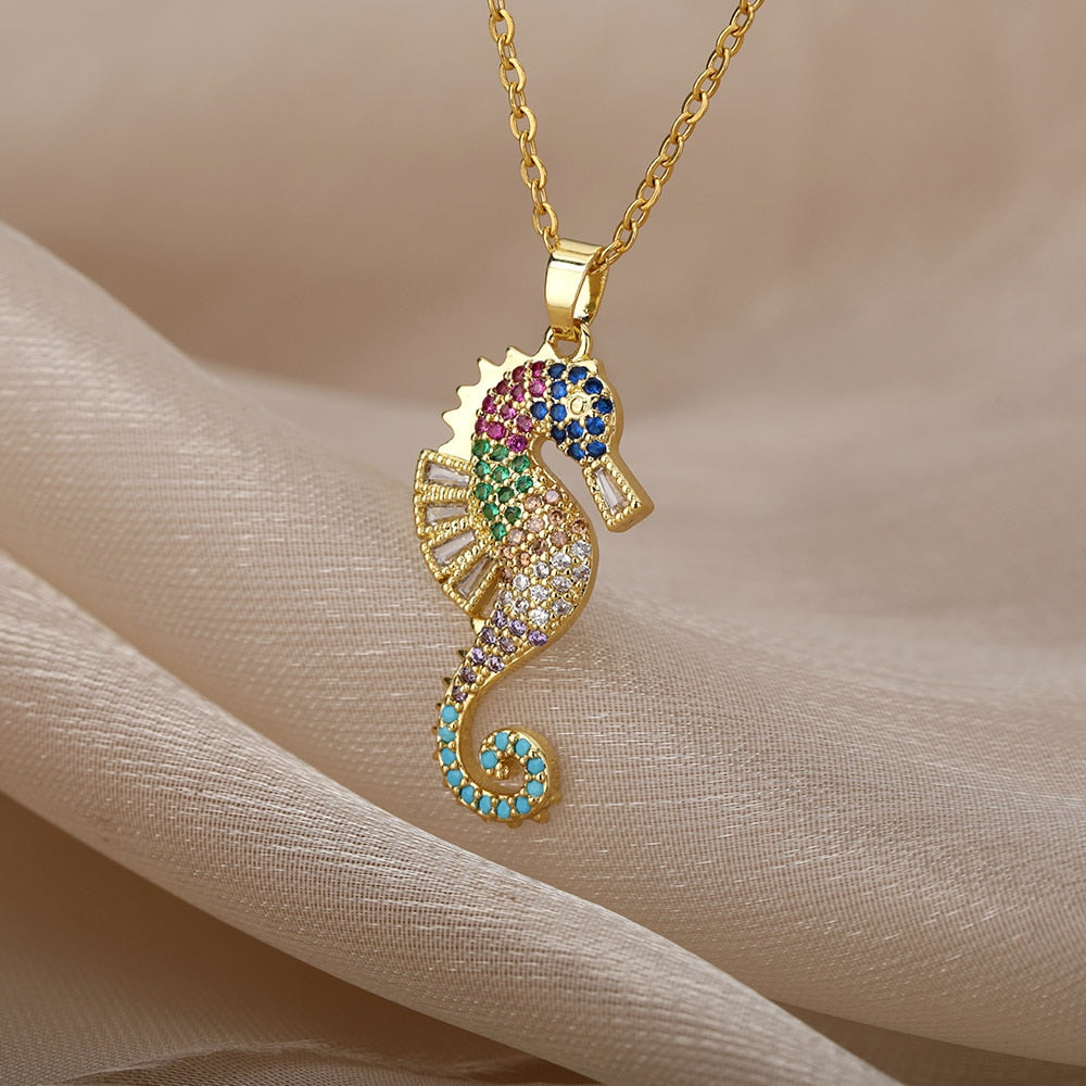 Sea Horse Pendant Necklace For Women Stainless Steel Gold  Color Necklaces 2022 Trend Couple Aesthetic Jewerly collares