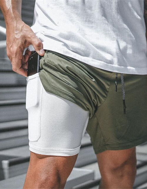 Load image into Gallery viewer, Summer New 2 in 1 Gyms Shorts Men Casual Joggers Shorts Homme Security pocket Elastic Waist Fashion Boardshorts Plus Size 3XL
