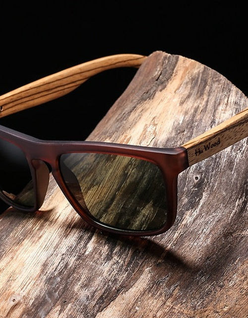 Load image into Gallery viewer, Natural Bamboo Sunglasses for Men Zebra Wood Sun Glasses Polarized Sunglasses Rectangle Lenses Driving UV400 GR8002
