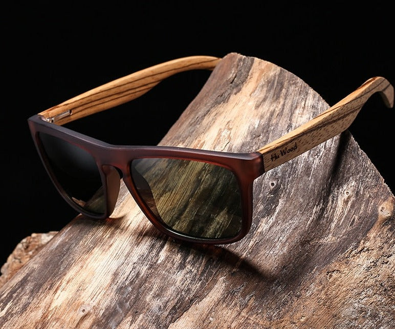 Natural Bamboo Sunglasses for Men Zebra Wood Sun Glasses Polarized Sunglasses Rectangle Lenses Driving UV400 GR8002