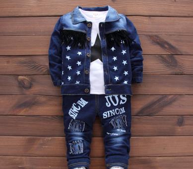 New Baby Boys Clothing Set Girls Cute Suits Denim Jeans Coat T-Shirt Pants 3PCS Star Outfit Toddler Kids Casual Cool Outerwear