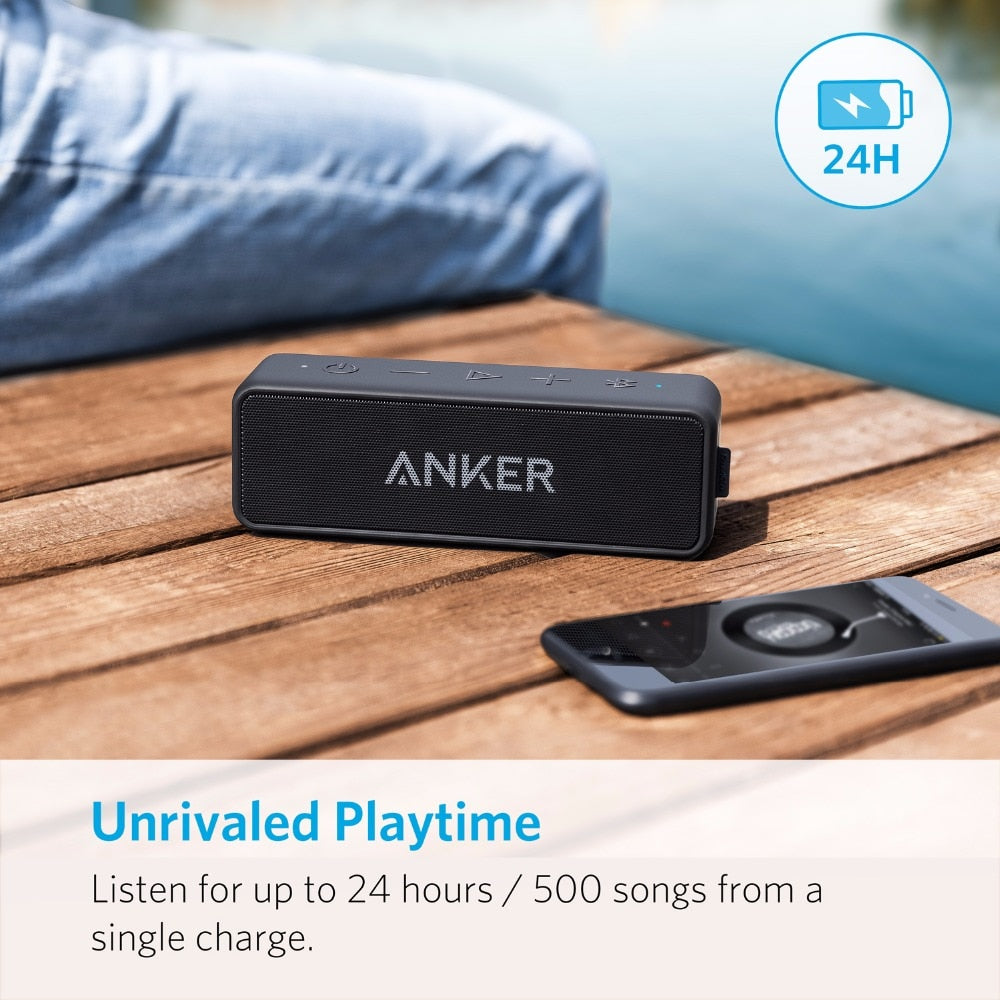 Anker Soundcore 2 Portable Wireless Bluetooth Speaker Better Bass 24-Hour Playtime 66ft Bluetooth Range IPX7 Water Resistance