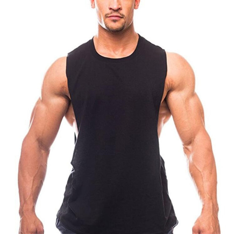 Bodybuilding Tank Tops Men Sports Sleeveless shirt Muscle guys Vest Fitness Drop Armhole Solid Tops Tees Cotton Gym Singlets