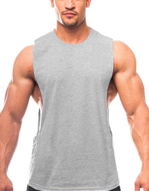 Load image into Gallery viewer, Bodybuilding Tank Tops Men Sports Sleeveless shirt Muscle guys Vest Fitness Drop Armhole Solid Tops Tees Cotton Gym Singlets
