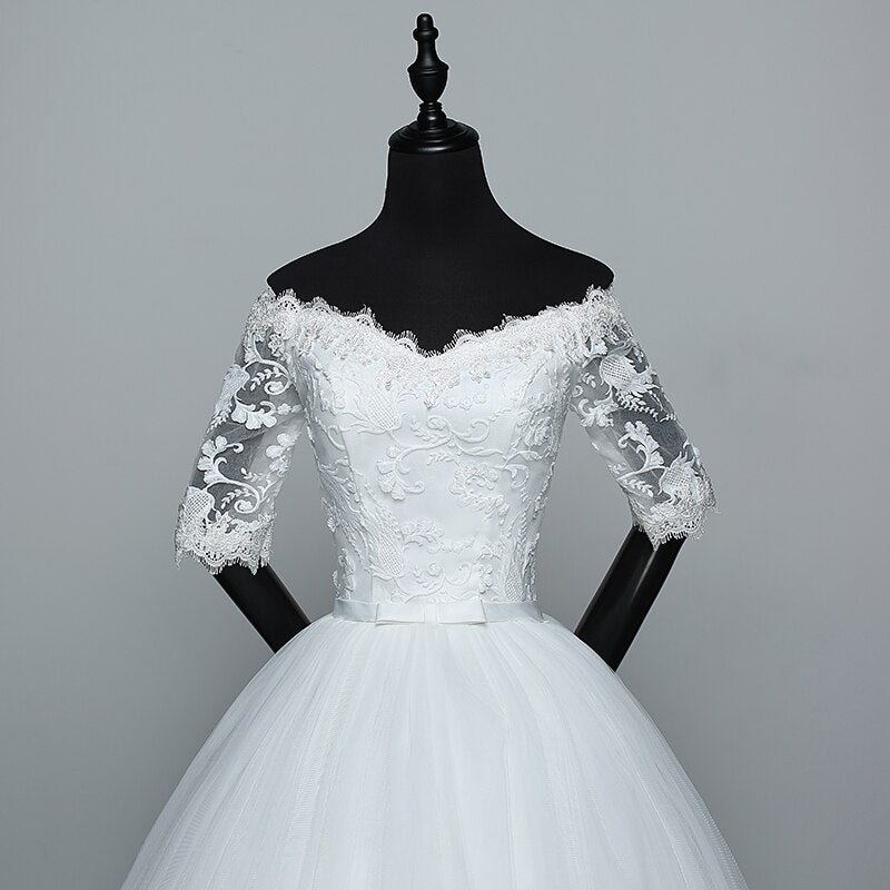 Wedding Dress 2022 New Arrival Flowers Butterfly Gelinlik Embroidery Lace Boat Neck Princess Wedding Gowns Vestidos De Novia