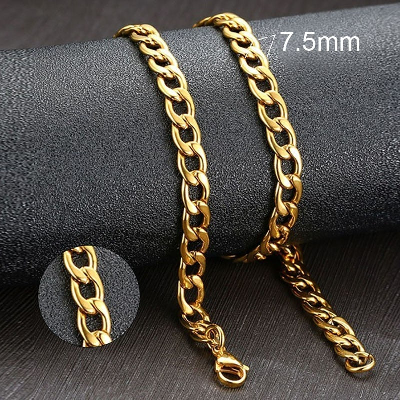 Men&#39;s Cuban Link Chain Necklace Stainless Steel Black Gold Color Male Choker colar Jewelry Gifts for Him