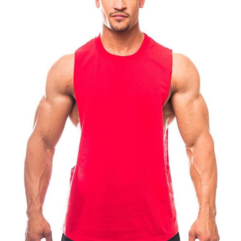 Bodybuilding Tank Tops Men Sports Sleeveless shirt Muscle guys Vest Fitness Drop Armhole Solid Tops Tees Cotton Gym Singlets