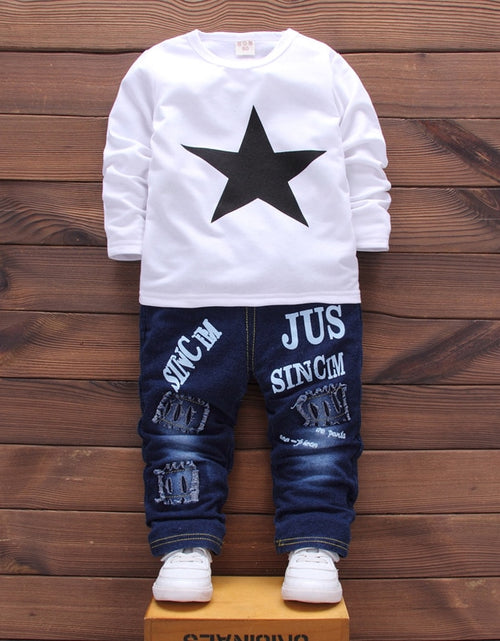 Load image into Gallery viewer, New Baby Boys Clothing Set Girls Cute Suits Denim Jeans Coat T-Shirt Pants 3PCS Star Outfit Toddler Kids Casual Cool Outerwear
