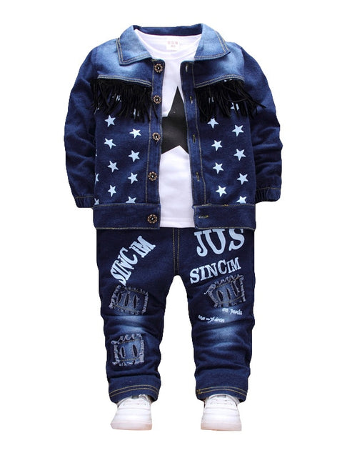 Load image into Gallery viewer, New Baby Boys Clothing Set Girls Cute Suits Denim Jeans Coat T-Shirt Pants 3PCS Star Outfit Toddler Kids Casual Cool Outerwear
