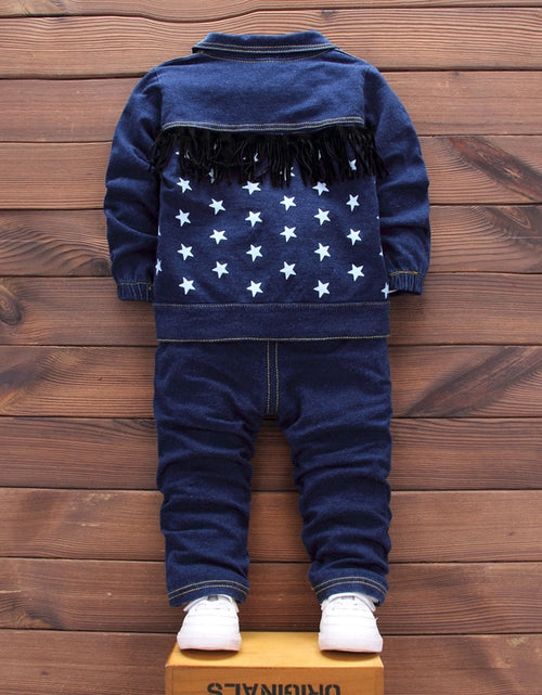 Load image into Gallery viewer, New Baby Boys Clothing Set Girls Cute Suits Denim Jeans Coat T-Shirt Pants 3PCS Star Outfit Toddler Kids Casual Cool Outerwear
