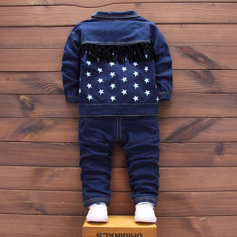 New Baby Boys Clothing Set Girls Cute Suits Denim Jeans Coat T-Shirt Pants 3PCS Star Outfit Toddler Kids Casual Cool Outerwear