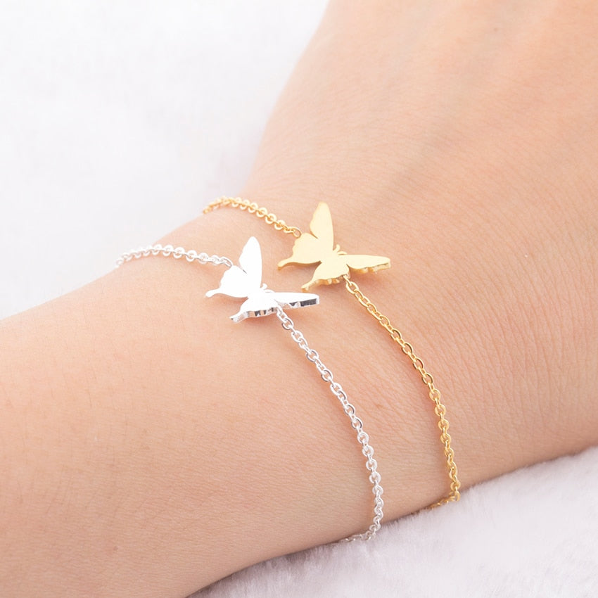 Cute Butterfly Charm Bracelet Femme Kids Jewelry Stainless Steel Hand Chain Animal Bracelets For Women Armbanden Voor Vrouwen