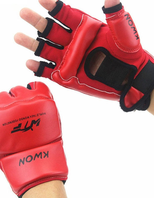 Load image into Gallery viewer, Half Finger Boxing Gloves PU Leather MMA Fighting Kick Boxing Gloves Karate Muay Thai Training Workout Gloves Kids Men
