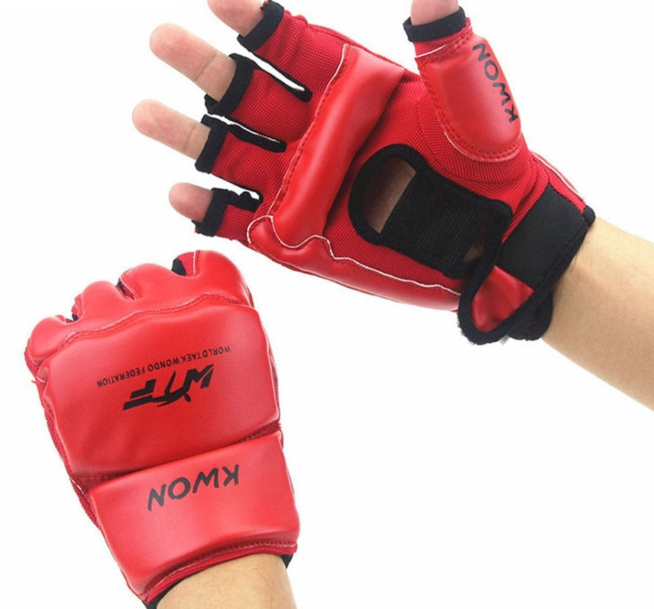 Half Finger Boxing Gloves PU Leather MMA Fighting Kick Boxing Gloves Karate Muay Thai Training Workout Gloves Kids Men