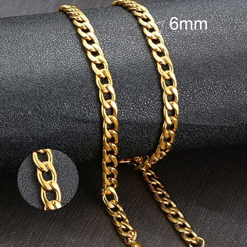 Men&#39;s Cuban Link Chain Necklace Stainless Steel Black Gold Color Male Choker colar Jewelry Gifts for Him