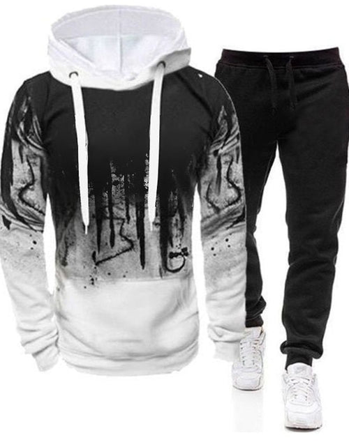 Load image into Gallery viewer, 2Pcs Suit Spring Autumn Men&#39;s Sweatshirt Set Splash Ink Hoodies+Tracksuit Pants Casual Fitness Male Sportswear S-4XL Wholesale
