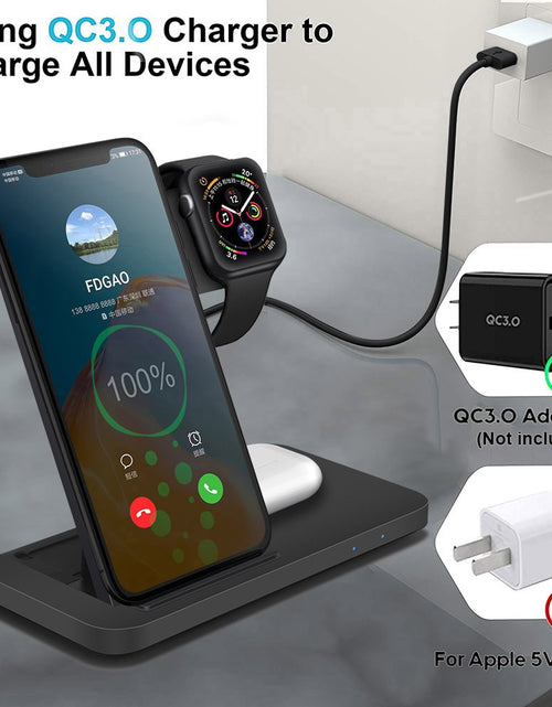 Load image into Gallery viewer, 15W Fast Wireless Charger Dock Station For iPhone 14 13 12 11 XS XR X 8 Apple Watch 8 7 6 SE 5 AirPods 3 Pro Charging Stand
