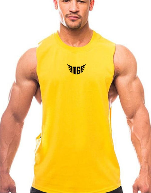 Load image into Gallery viewer, Bodybuilding Tank Tops Men Sports Sleeveless shirt Muscle guys Vest Fitness Drop Armhole Solid Tops Tees Cotton Gym Singlets
