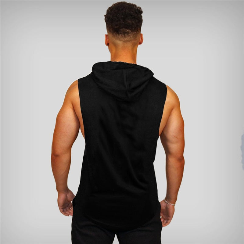 Muscleguys Gym Clothing Mens Bodybuilding Hooded Tank Top Cotton Sleeveless Vest Sweatshirt Fitness Workout Sportswear Tops Male