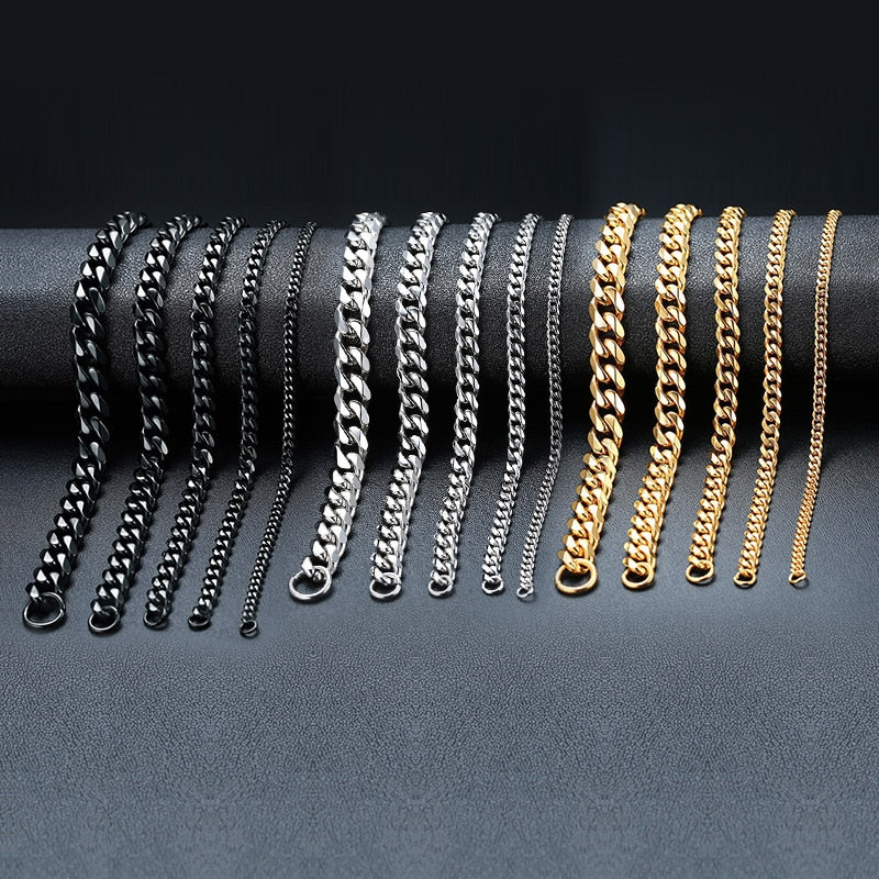 3-11mm Chunky Miami Curb Chain Bracelet for Men, Stainless Steel Cuban Link Chain Wristband Classic Punk Heavy Male Jewelry