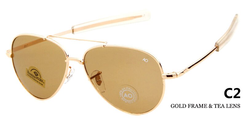 Sunglasses pilot 90s Men Army Military 12K Gold Tint Frame American Optical Lens Sun Glasses with Box OM288B