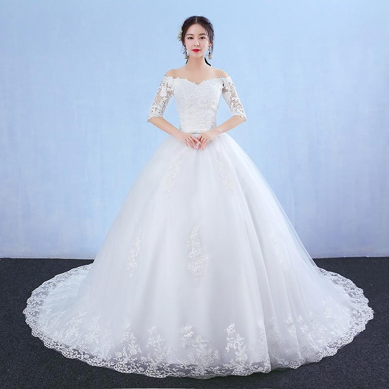 Wedding Dress 2022 New Arrival Flowers Butterfly Gelinlik Embroidery Lace Boat Neck Princess Wedding Gowns Vestidos De Novia