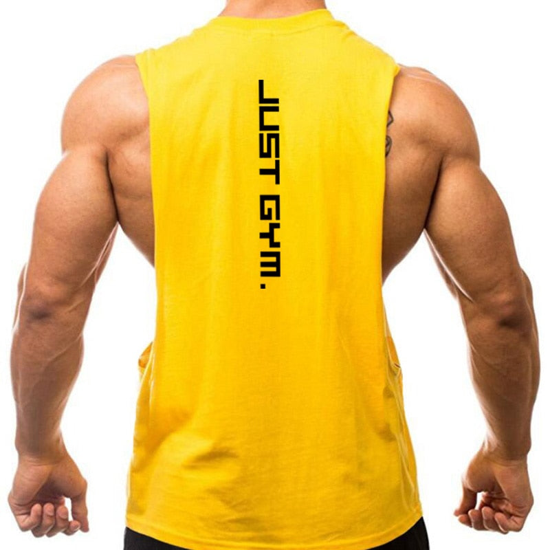 Just Gym Clothing Fitness Mens Sides Cut Off T-shirts Dropped Armholes Bodybuilding Tank Tops Workout Sleeveless Vest