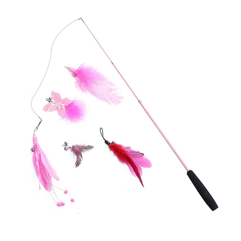 Interactive Cat Toy Funny Simulation Feather Bird with Bell Cat Stick Toy for Kitten Playing Teaser Wand Toy Cat Supplies