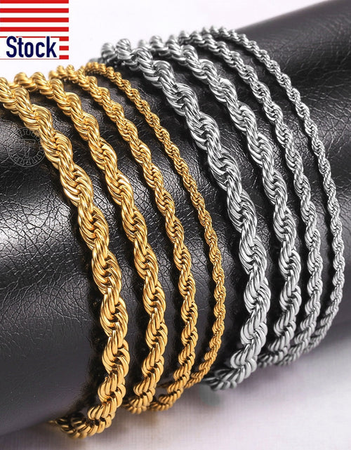 Load image into Gallery viewer, 2/3/4/5mm Stainless Steel Twisted Rope Chain Bracelets for Women Men Fashion Punk Bangle Length Adjustable 18cm+5cm
