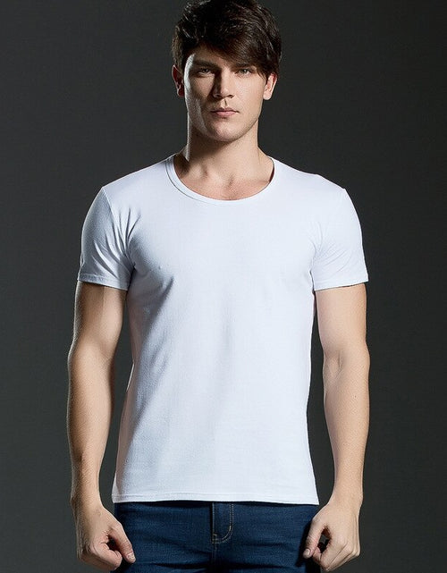 Load image into Gallery viewer, Brand New summer men&#39;s short-sleeved cotton T-shirt men&#39;s pure black casual slim v collar and o-neck Men&#39;s tops
