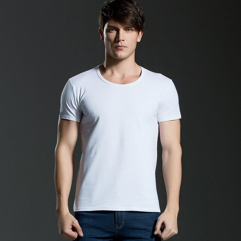 Brand New summer men&#39;s short-sleeved cotton T-shirt men&#39;s pure black casual slim v collar and o-neck Men&#39;s tops