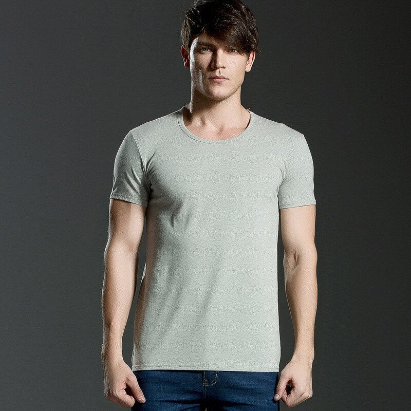 Brand New summer men&#39;s short-sleeved cotton T-shirt men&#39;s pure black casual slim v collar and o-neck Men&#39;s tops