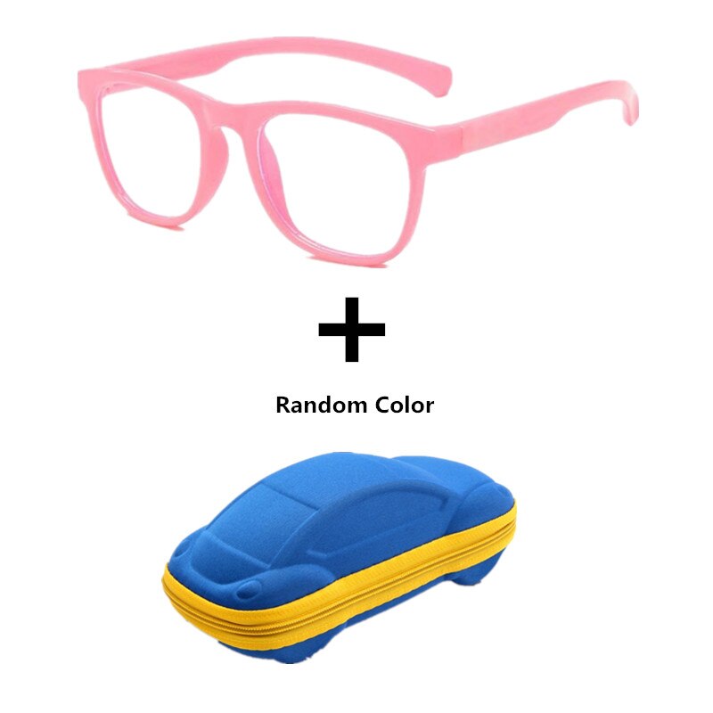 Anti blue Light Kids Glasses Boys Girls Optical Frame Computer Transparent Glasses Children Silicone Soft Eyeglasses +Car Case