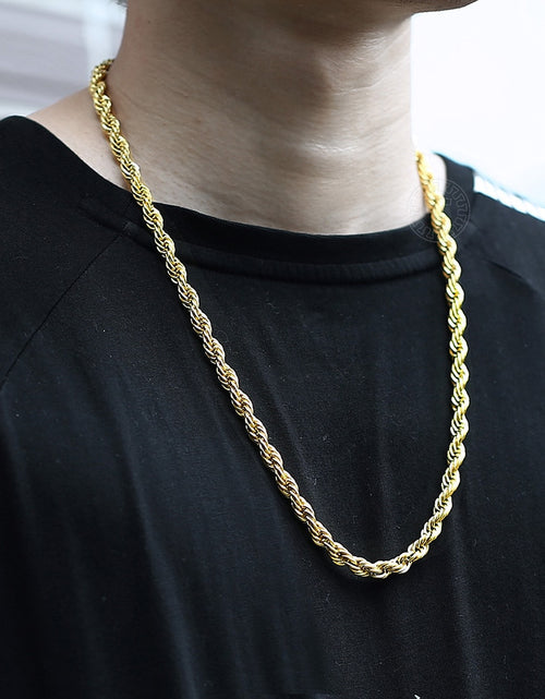 Load image into Gallery viewer, New Fashion Twisted Rope Link Chain Gold Color Stainless Steel Necklace for Men Unisex Chain Jewelry Gifts 22inch 3-7mm KNM178A
