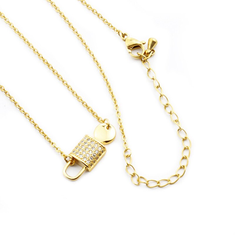 Crystal Lock Necklace For Women Stainless Steel Gold Color Necklaces Pendants Choker 2022 Trend Jewerly Collares Mujer